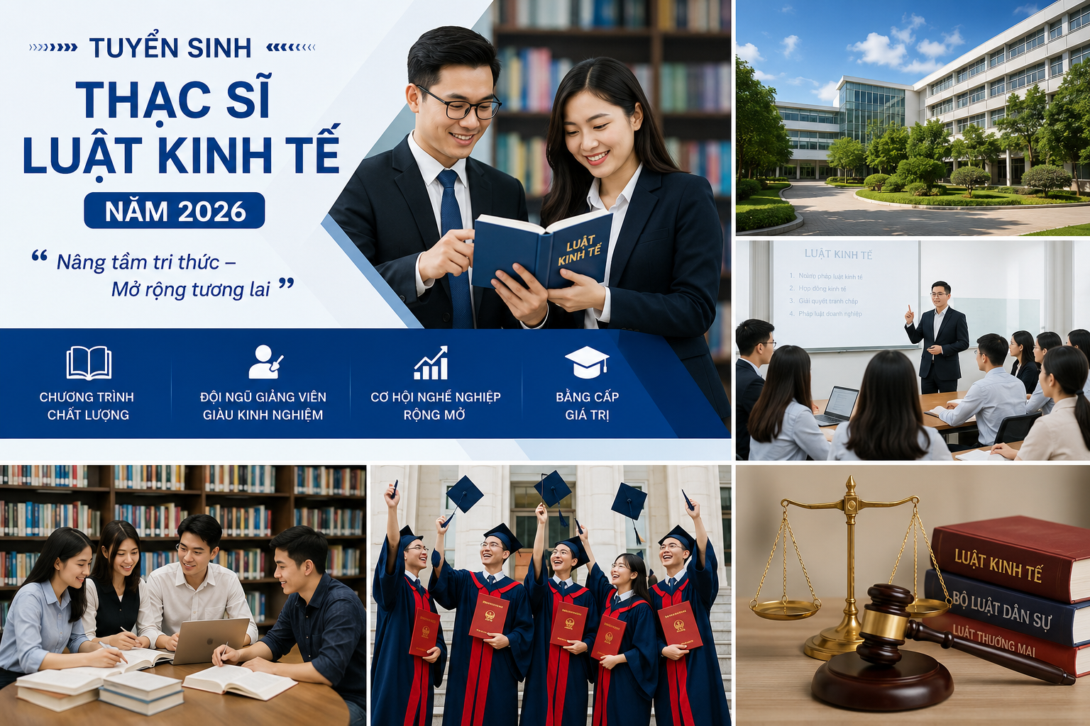 Tuyển sinh Thạc sĩ Luật Kinh tế 2026 với chương trình đào tạo chính quy, giảng viên giàu kinh nghiệm và cơ hội nghề nghiệp rộng mở.