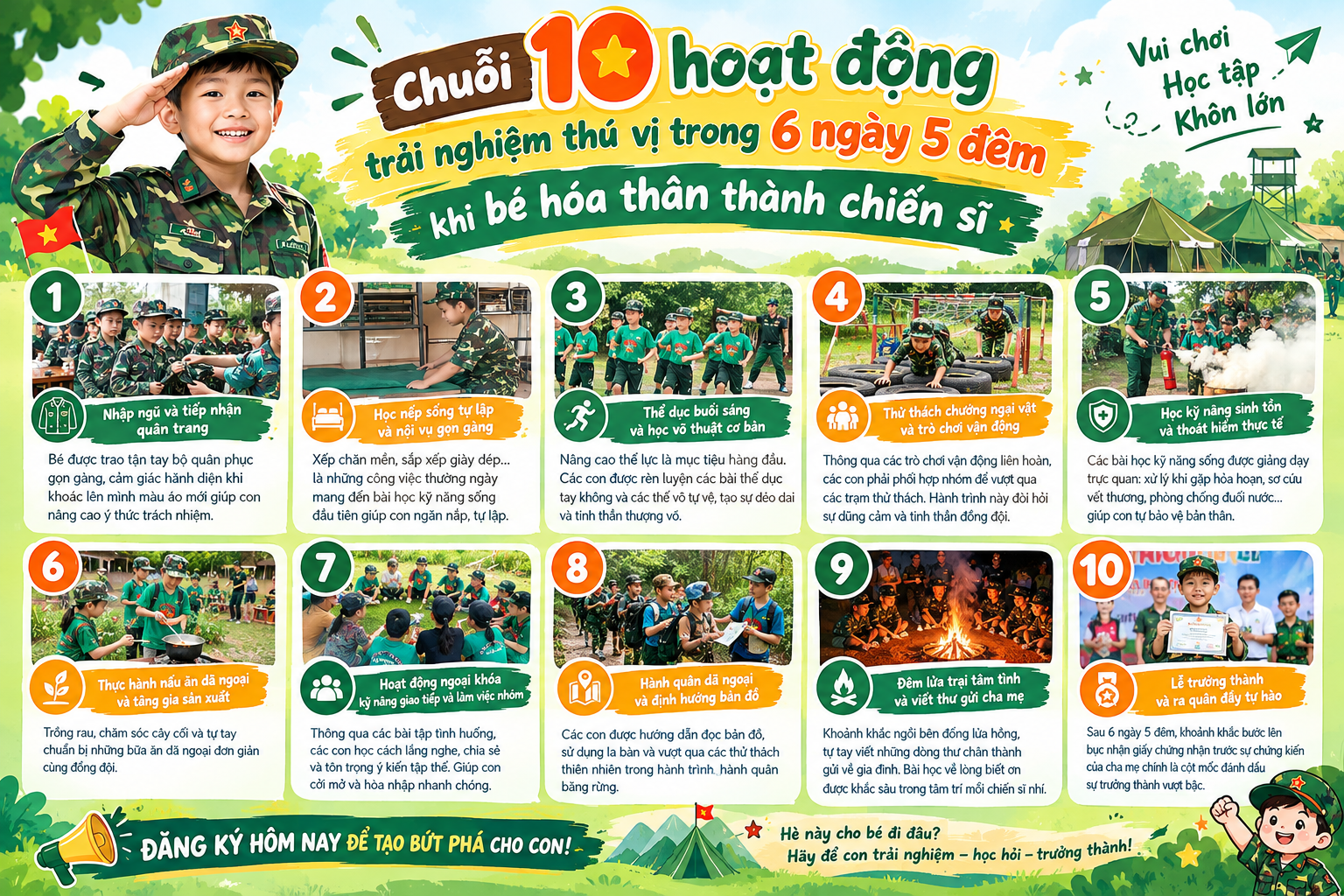 Bé Hóa Thân Thành Chiến Sĩ: Trải Nghiệm Hè 6 Ngày 5 Đêm